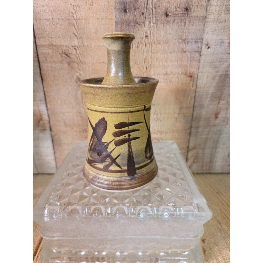 Asain Design Signed Candle Holder Pottery